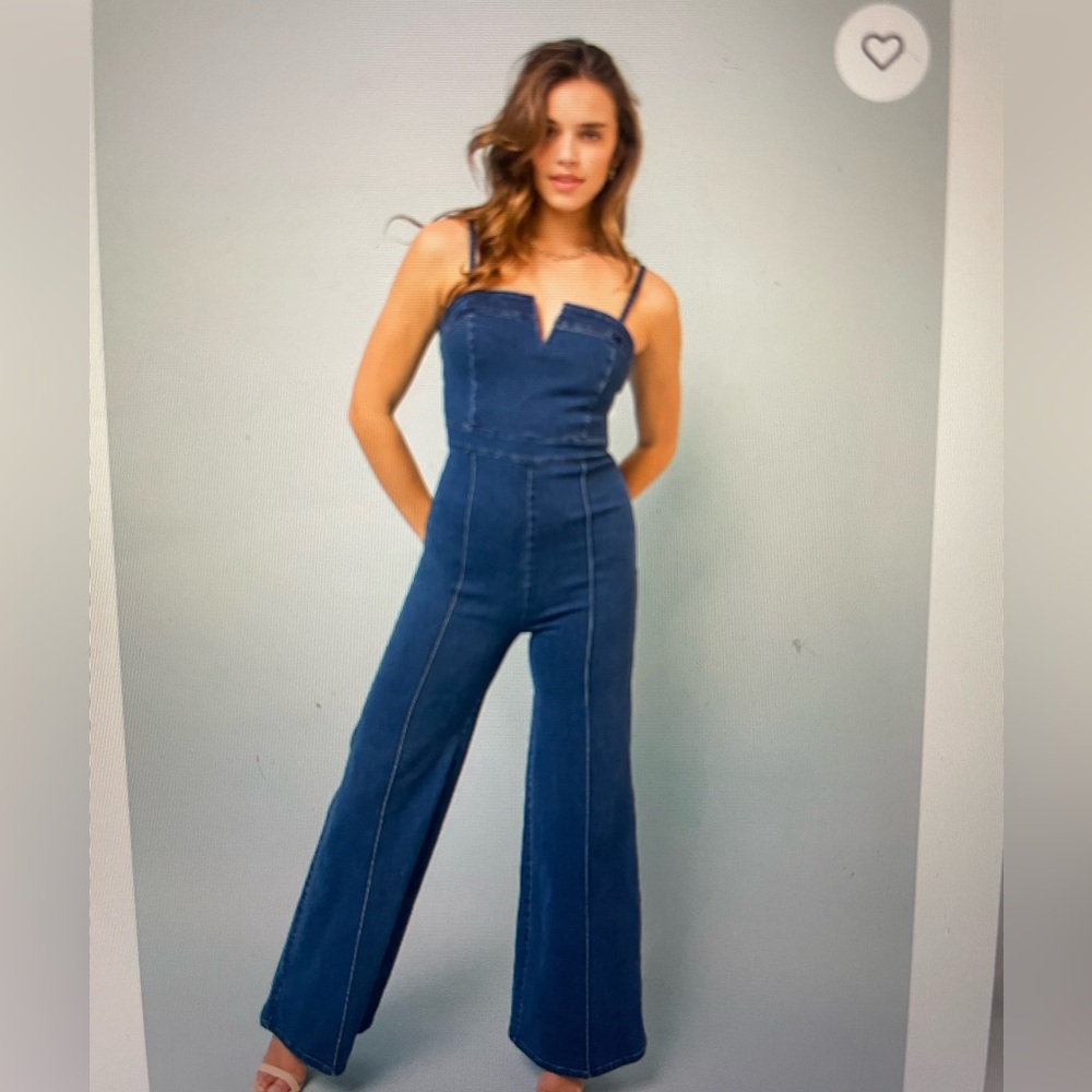 Women's Fitted Flare Denim Jumpsuit